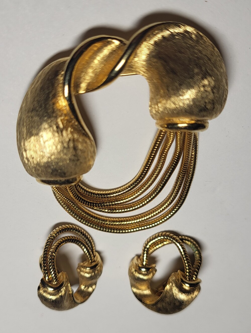 CORO Vintage Post-1955, Gold-Tone Textured Scroll & Snake Chain Demi-Parure Set